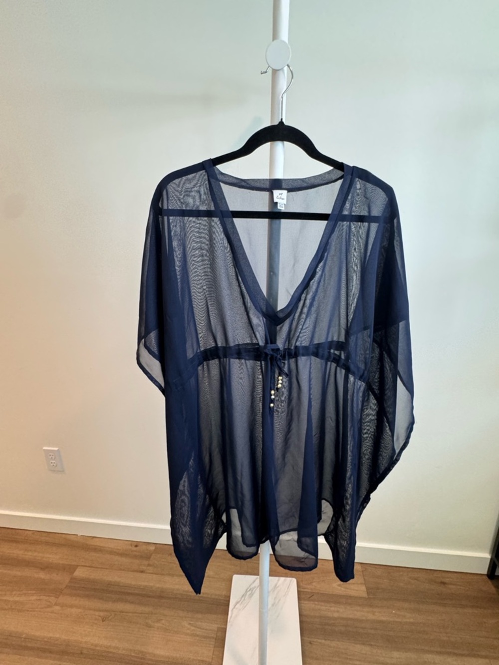 Echo Sheer Navy Swim Cover-Up Tunic O/S